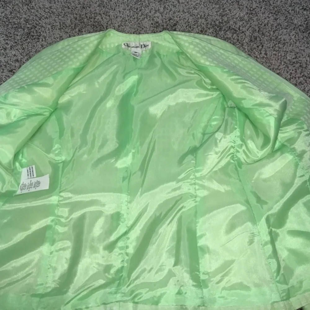 Vintage Christian Dior Zip-Up Long Sleeve Blazer Green and White Sz 8P Designer